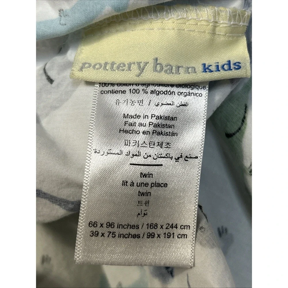 Pottery Barn Kids Dinosaur Twin Sheet Set Flat & Fitted Warren Dino Blue White